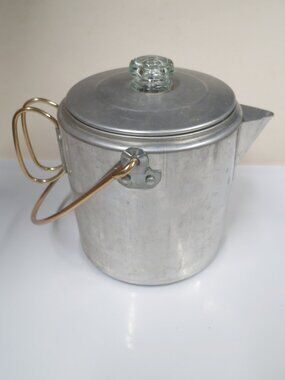 Mirro Vintage aluminum coffee pot percolator camping brass handles kitchen